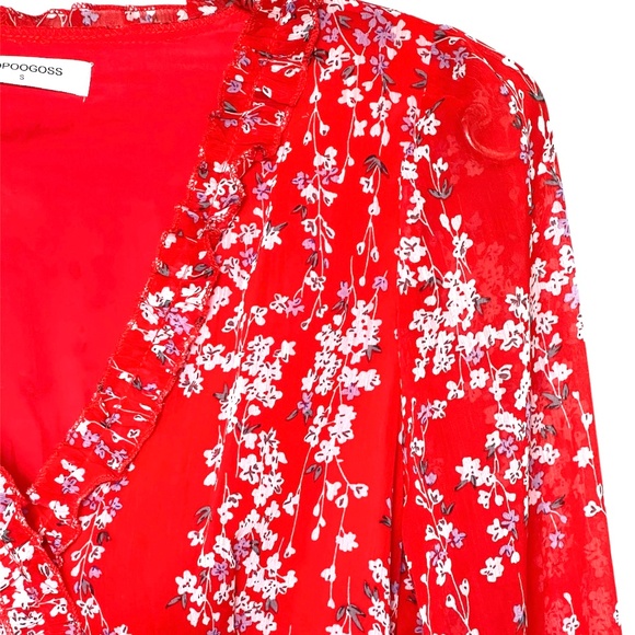 Mopoogoss Women's  Print V Neck Long Sleeve Ruffle Hem Boho Midi Dress S… - Picture 4 of 14